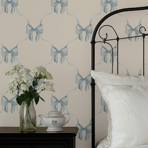Blue Bow Peel and Stick Wallpaper: Farmhouse Nursery Decor