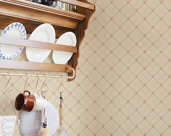 Farmhouse Floral Plaid Peel and Stick Wallpaper - Vintage Beige French Country