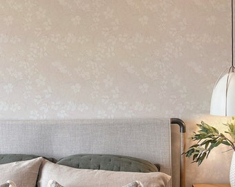 Neutral Beige Floral Peel and Stick Wallpaper - Non-Woven Removable Wall Decor