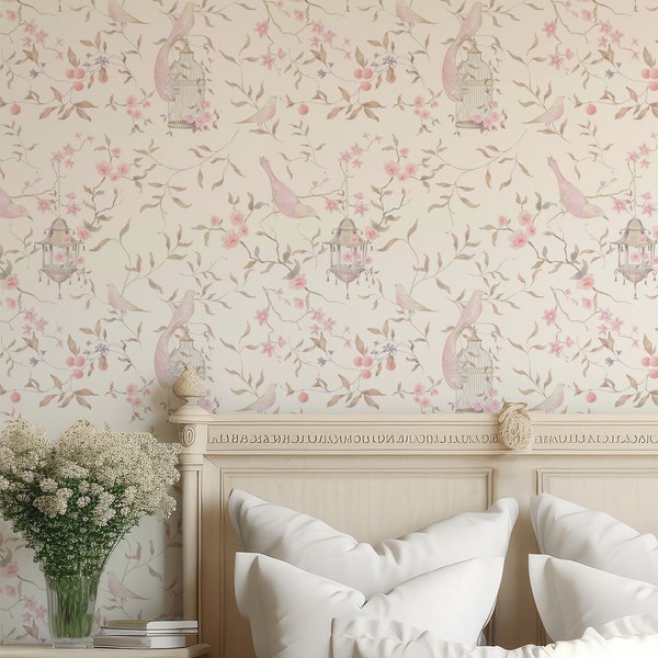 Pink Toile Wallpaper Etsy