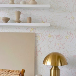 Pink Floral Abstract Modern Peel and Stick Wallpaper - Neutral Modern Design for Elegant Interiors - Minimalism Wallpaper - Wallpaper Custom