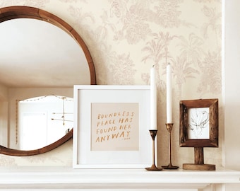 Beige Toile Peel and Stick Wallpaper: French Vintage Forest Tiger