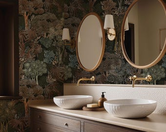 Midnight Canopy Dark Forest Peel and Stick Wallpaper - Stimmungsvolles botanisches Waldland, Vintage-Dschungel-Muster für Boho Maximalist Wohnkultur