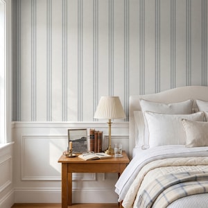 Papel pintado autoadhesivo de rayas azul marino y blanco - Moderno, neutro, minimalista y extraíble - Ideal para apartamentos temporales