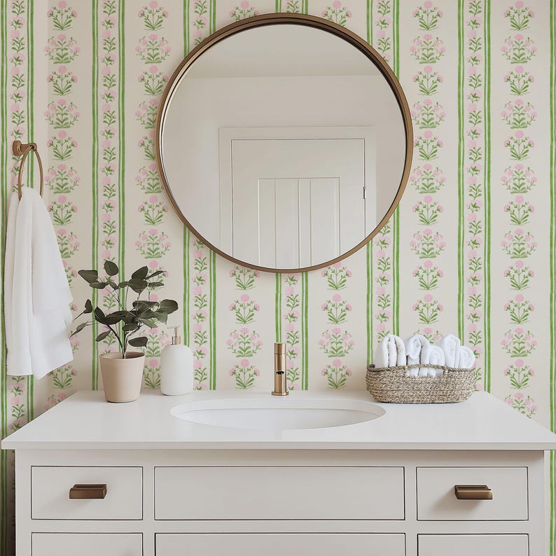 RollsRolla green stripe peel and stick wallpaper
