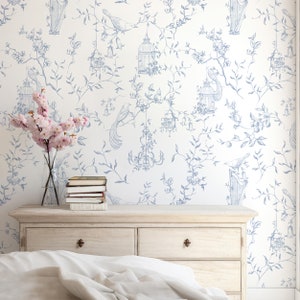 Blue Toile Farmhouse Wallpaper Vintage French Blue and White Peel and ...