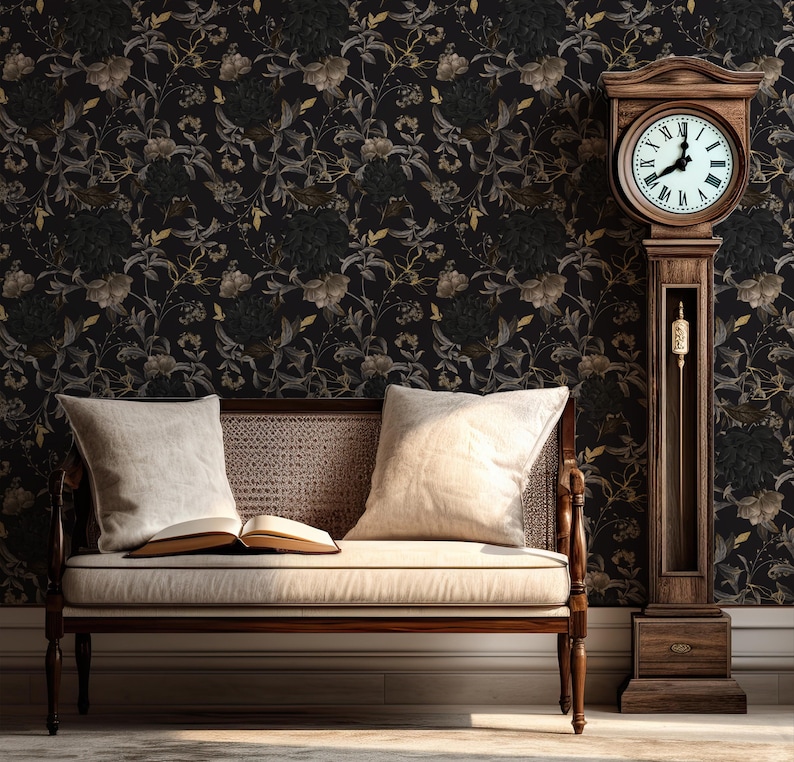 Black and gold gothic wallpaper dark moody removable wallpaper