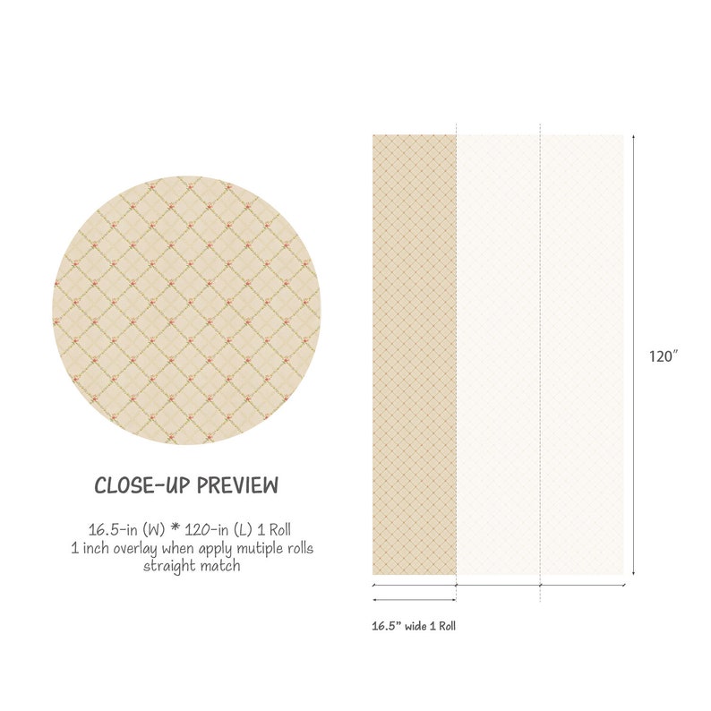 Farmhouse Peel and Stick Wallpaper Vintage Floral Plaid Neutral Beige French Country Wallpaper