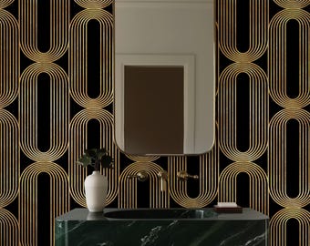 Art Deco Peel and Stick Tapete: Geometrisches Design in Schwarz und Gold