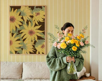 Papier peint autocollant à rayures jaune chaud | Mur d'accent non tissé