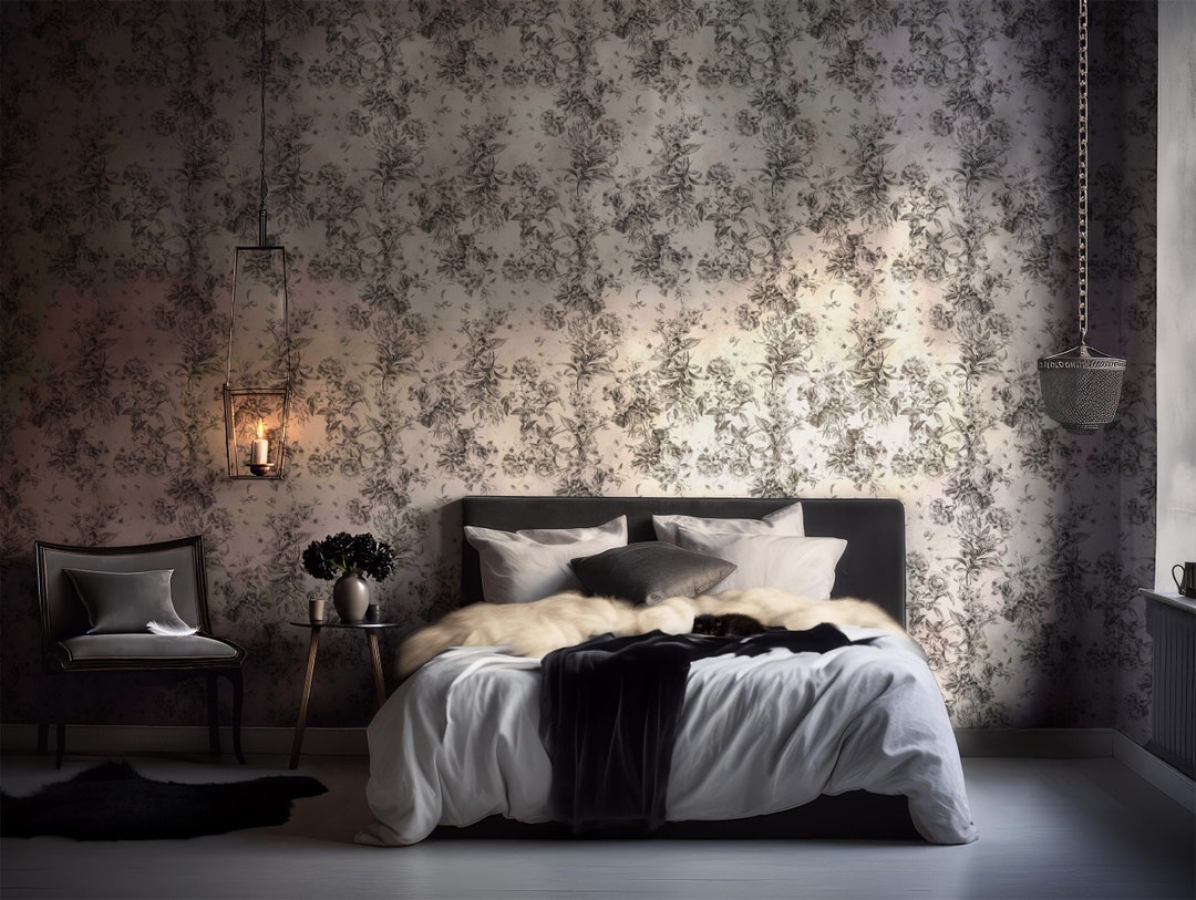 Peel and Stick Wallpaper French Country Toile Pattern Black and White