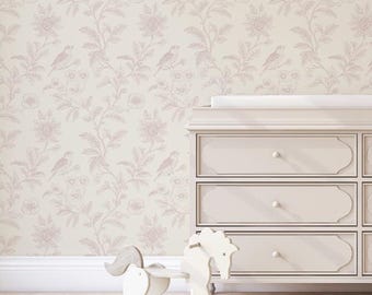 Pink Toile Peel and Stick Wallpaper: French Country Chinoiserie