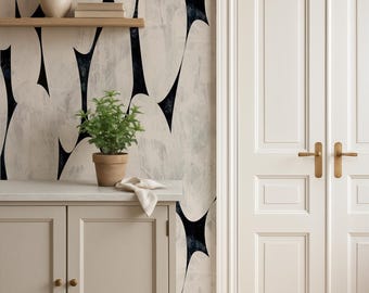 Abstract Stone Peel and Stick Wallpaper – Black White Pebble Mural, Scandi Japandi Decor