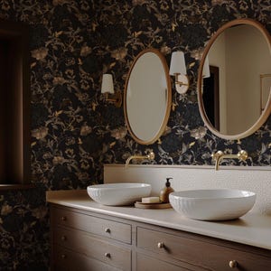 Gothic Wallpaper - Black and Gold Self Adhesive Wallpaper - Dark Moody Floral Peel and Stick Wallpaper  - Black/Gold/Gray