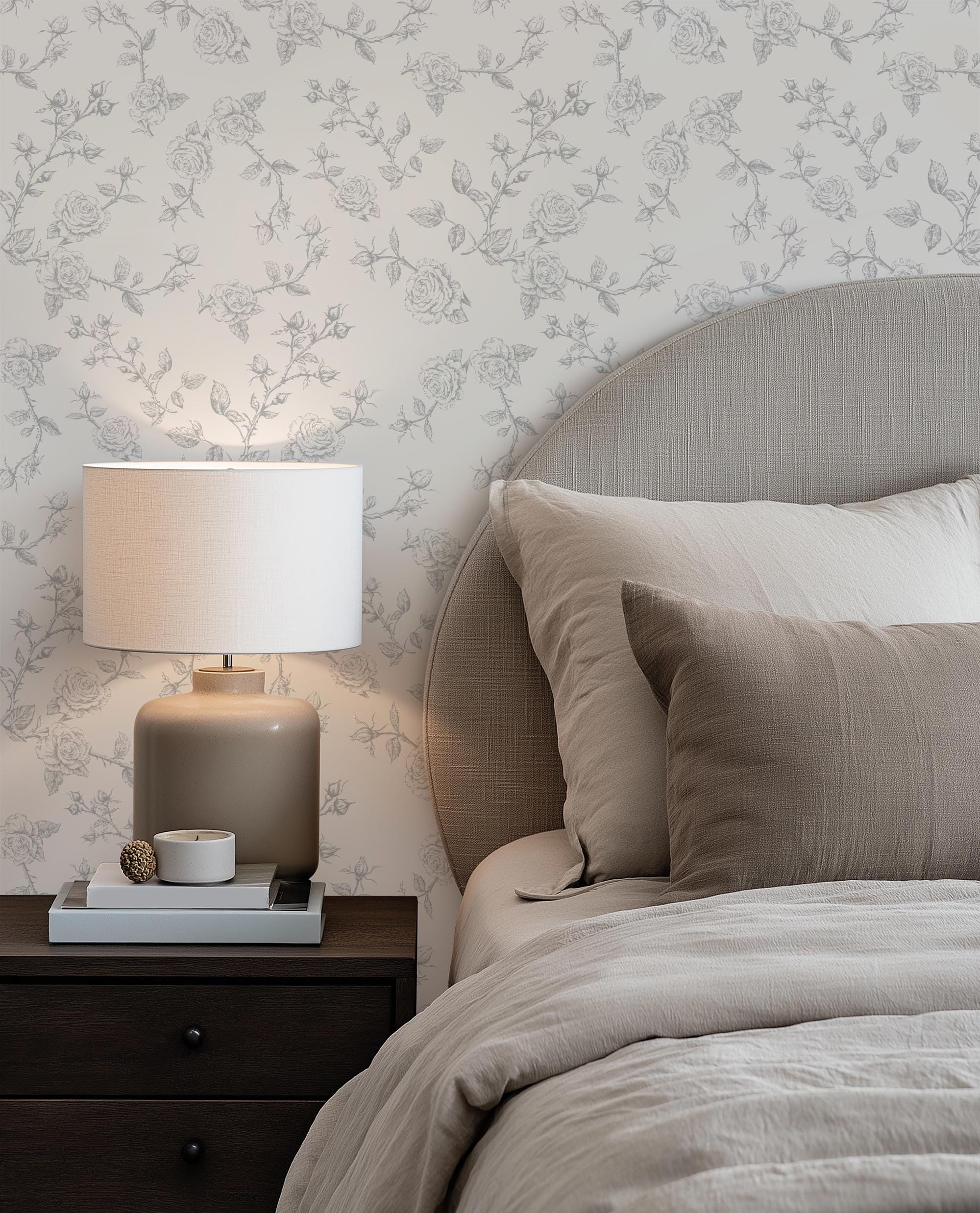 Black and White Rose Toile Wallpaper - French Farmhouse Peel and Stick ...