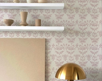 Floral Peel and Stick Wallpaper: Pink Beige Toile, Non-Woven Fabric