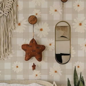 Beige e Crema Plaid Daisy Peel and Stick Wallpaper / Arredamento per camerette e bambine / Texture in finto lino