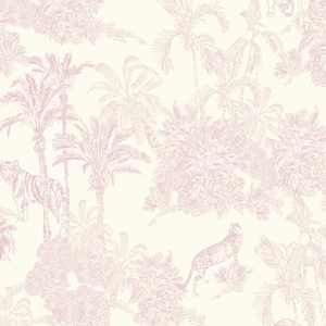 Französische Toile Peel and Stick Tapete - Vintage Rosa Botanischer Wald Dschungel Tiger - Selbstklebende Tapete
