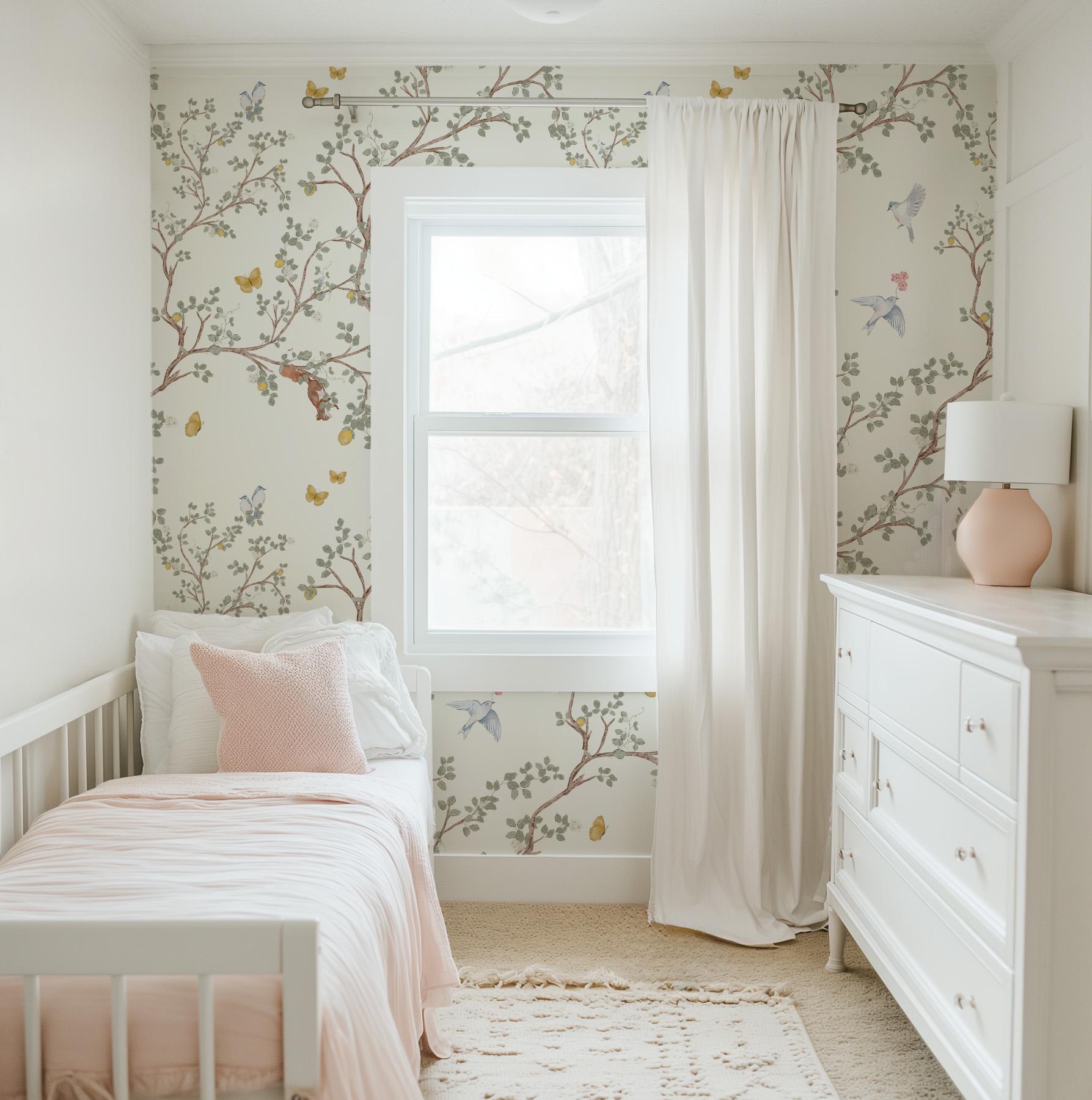 Chinoiserie Bird & Butterfly Peel and Stick Wallpaper – French Country ...