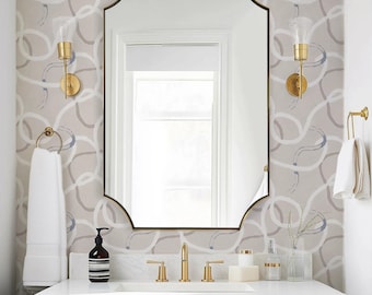 Beige Abstract Lines Peel and Stick Wallpaper - Modern Geometric Design