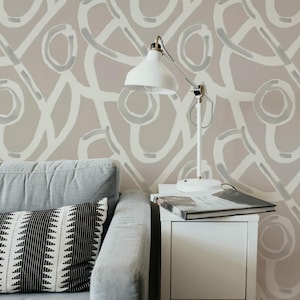 Beige Geometric Lines Peel and Stick Wallpaper - Modern Abstract Wall Decor