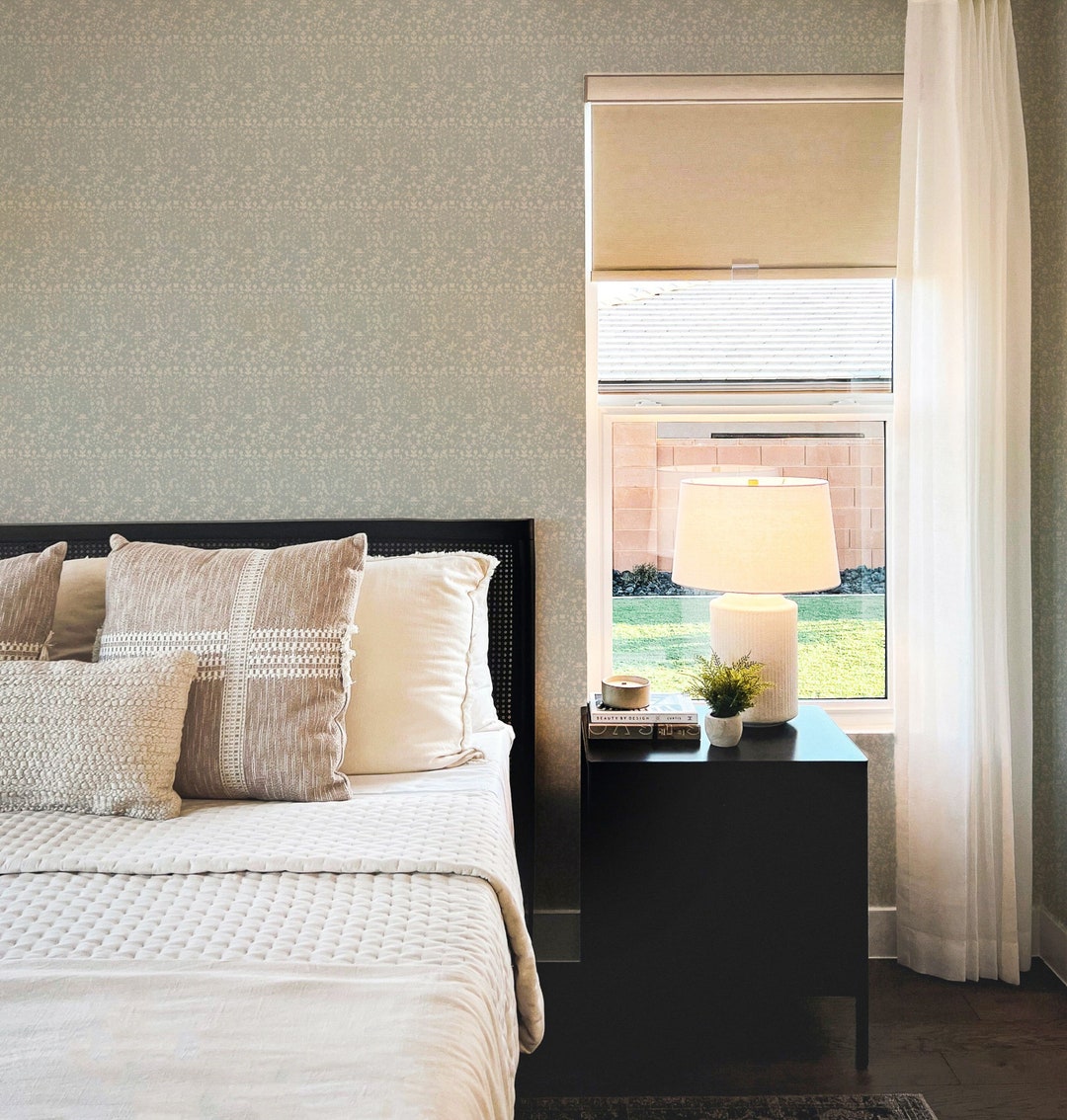 Vintage Farmhouse Peel and Stick Wallpaper Sage Green and Beige French Country Wallpaper Rustic