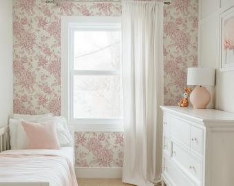 Pink Toile Wallpaper: Vintage French Farmhouse Peel and Stick