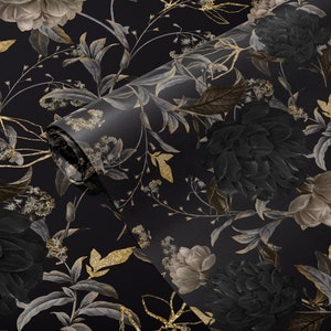 Gothic Wallpaper Black and Gold Self Adhesive Wallpaper Dark Moody Floral Peel and Stick Wallpaper Black/Gold/Gray zdjęcie 5