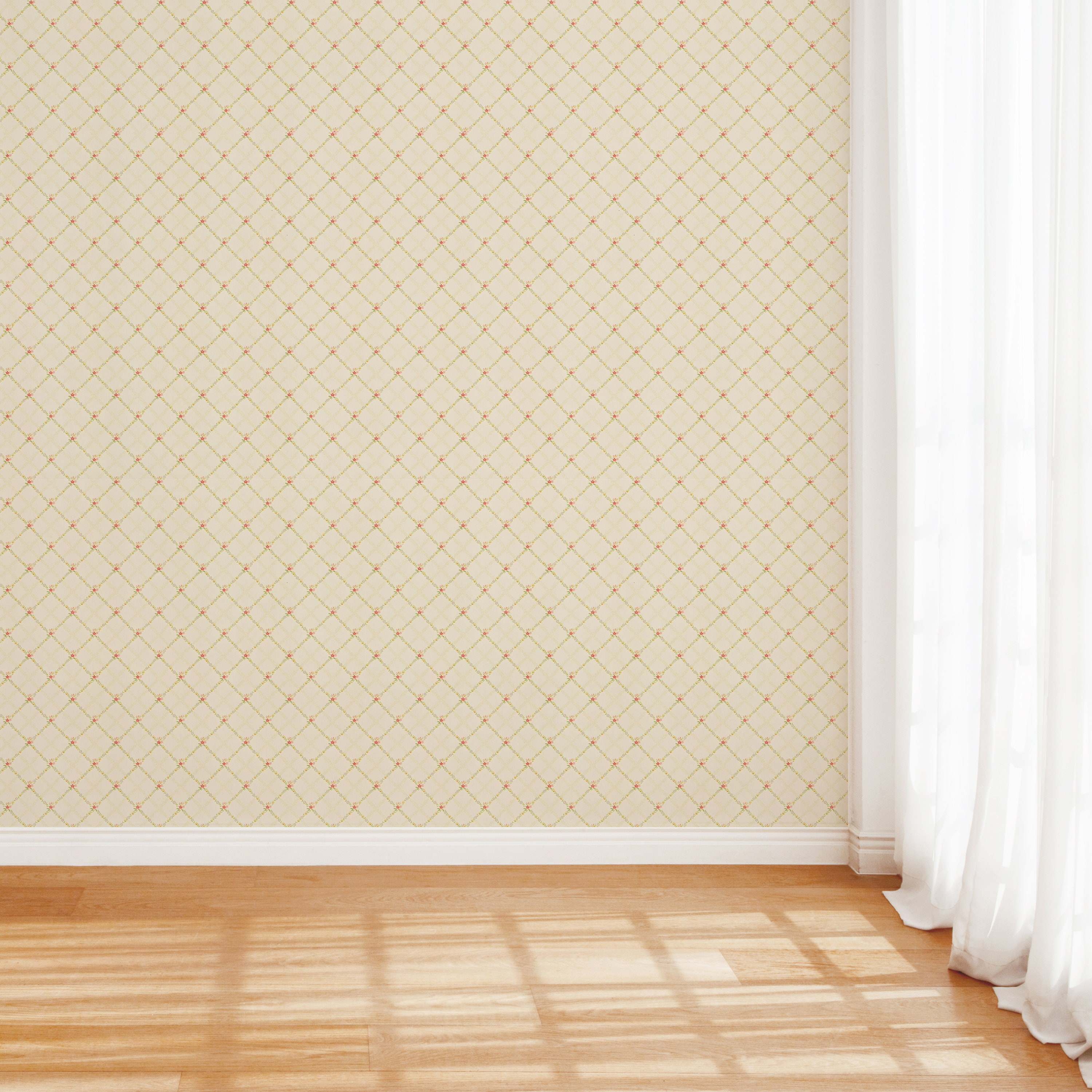 Farmhouse Peel and Stick Wallpaper Vintage Floral Plaid Neutral Beige