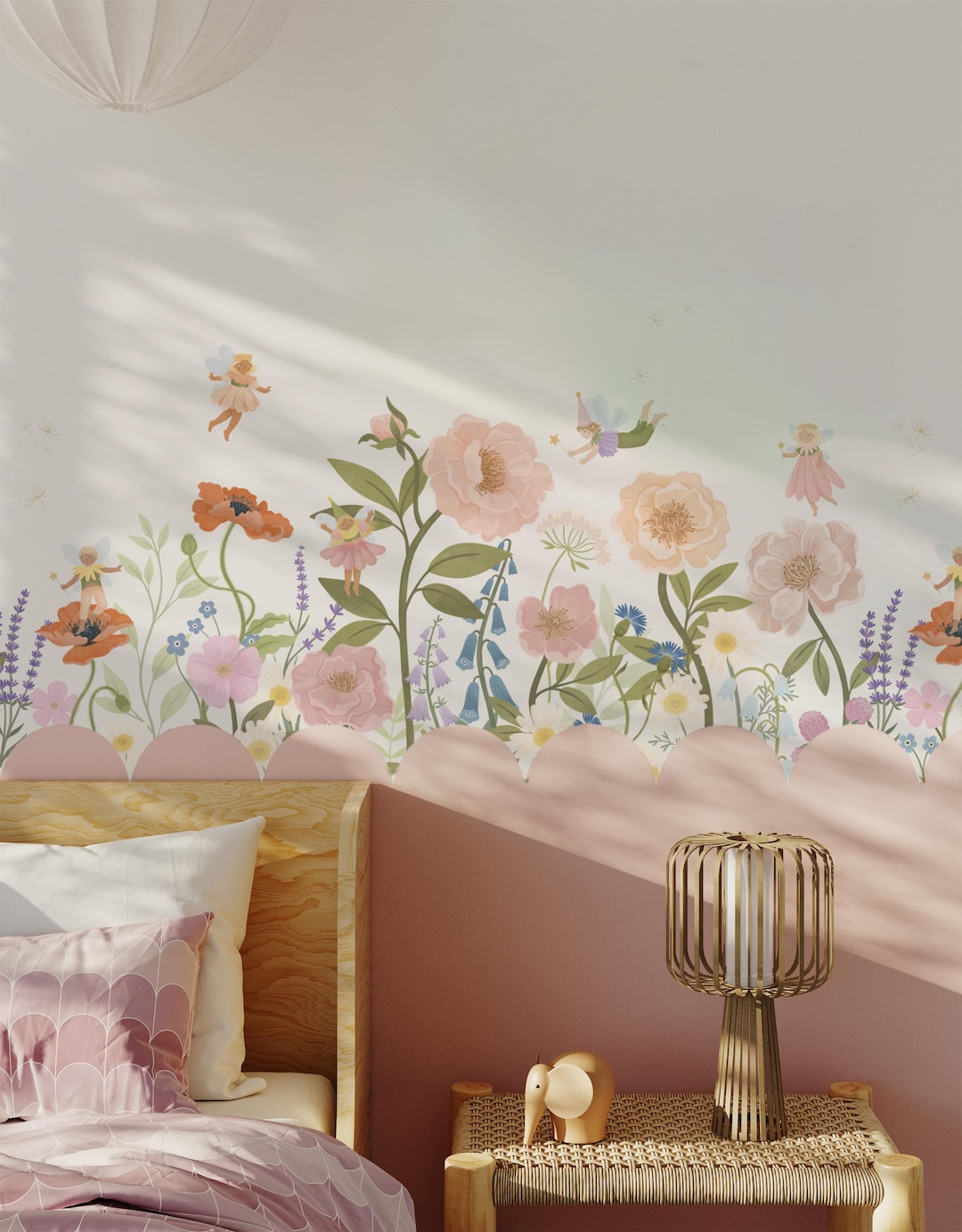 Fairy and Flower Wall Decals, Pink Flowers and Fairy Wall Sticker for ...