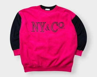 Vintage 90s NY Co Fleece Sweatshirt, Embroidered Big Logo, Oversized Soft, XL