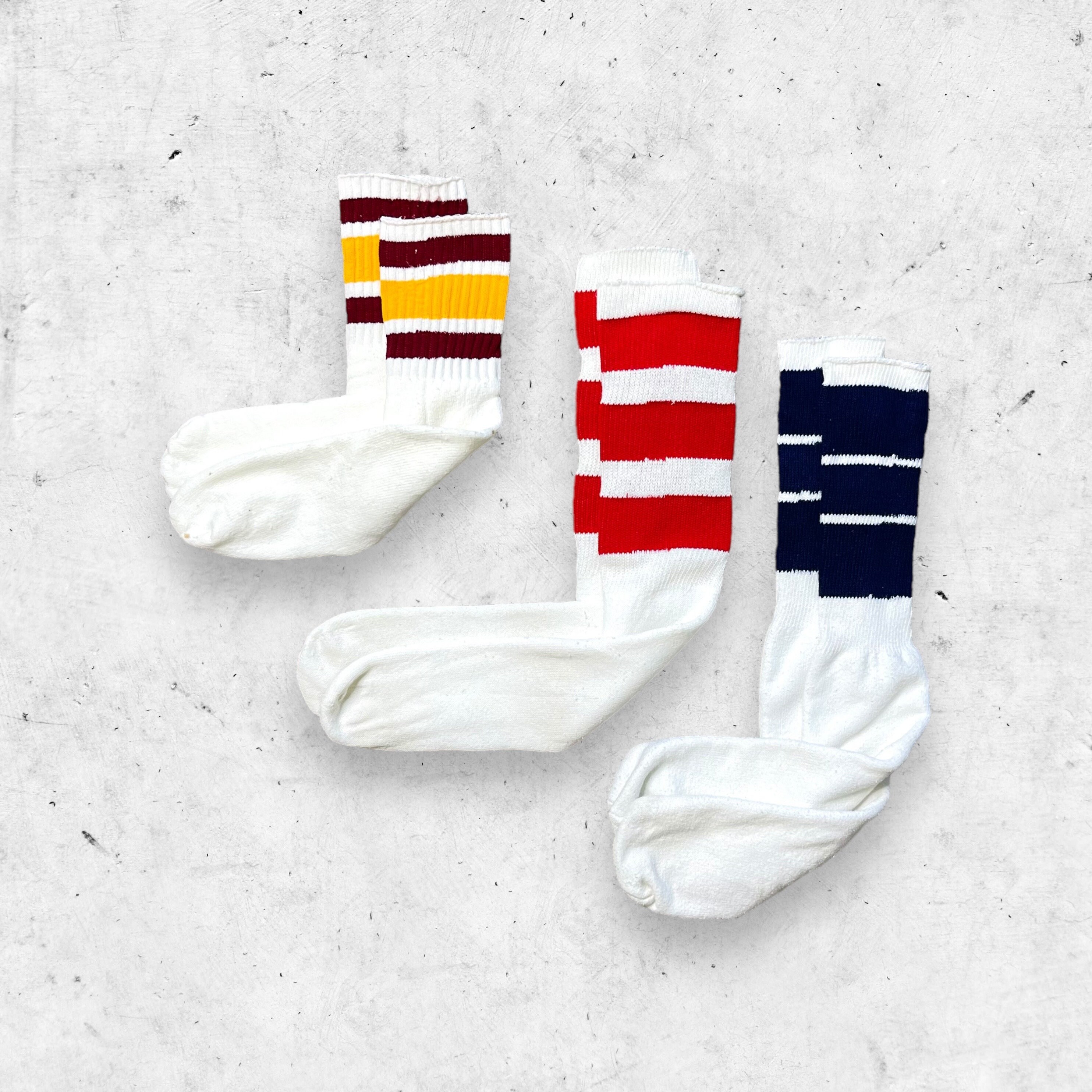 Retro 3-Stripe Tube Socks For Men & Women - Over The Calf Cotton Blend Socks For Sports & 80s Style