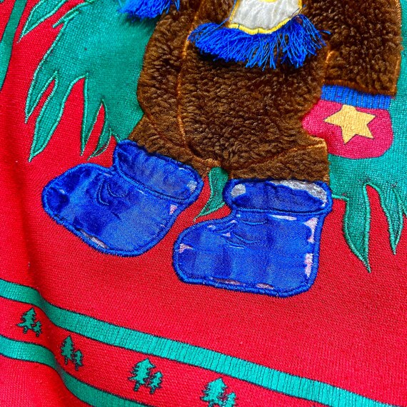 Vintage 90s Fuzzy Bear Christmas Tree Sweatshirt,… - image 5