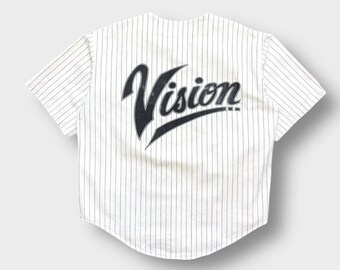 Vintage 80s Vision Street Wear Pinstripe Baseball Jersey, Skate Surf, USA Made, M L