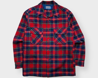 Camisa vintage de los años 70 con cuello de lazo Pendleton, diseño de cuadros escoceses Boyd, 100 % lana, franela M