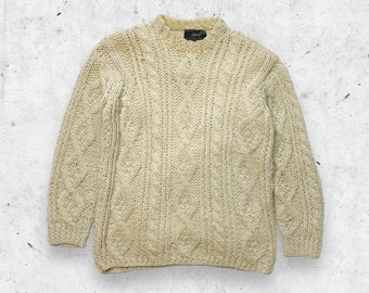 Vintage 60s 70s Sears Virgin Wool Cable Knit Sweater, Made in Italy Roebuck, M 50's