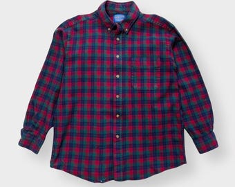Camisa xadrez Sir Pendleton vintage dos anos 90, 100% lã, com botões frontais, xadrez virgem, tamanho G M