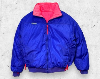 Vintage 90s Columbia Softshell Down Fill Reversible Puffer Jacket, Purple/Pink L