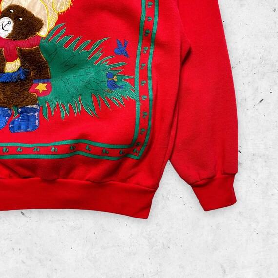 Vintage 90s Fuzzy Bear Christmas Tree Sweatshirt,… - image 3