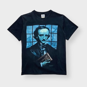 Vintage 90s Anvil Wes Benscoter Edgar Allen Poe Portrait Shirt, Poet Writer Raven, S