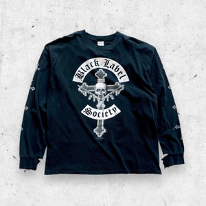 Vintage 90s Y2K Black Label Society Thrashed Band Shirt, Sleeve Print, Metal Tour