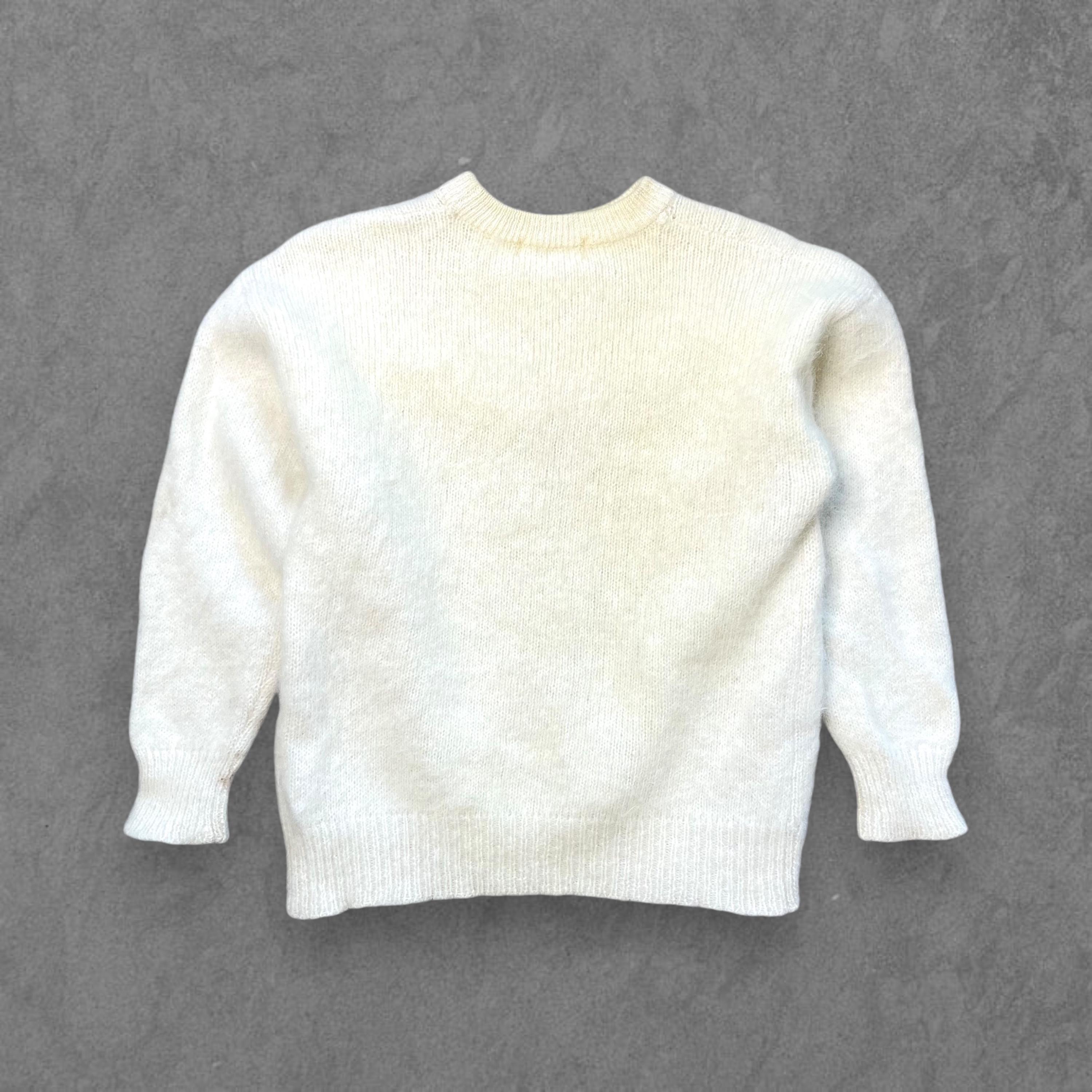 Vintage 70s Tidi Cream Mohair Fuzzy Sweater, Soft Long Hair