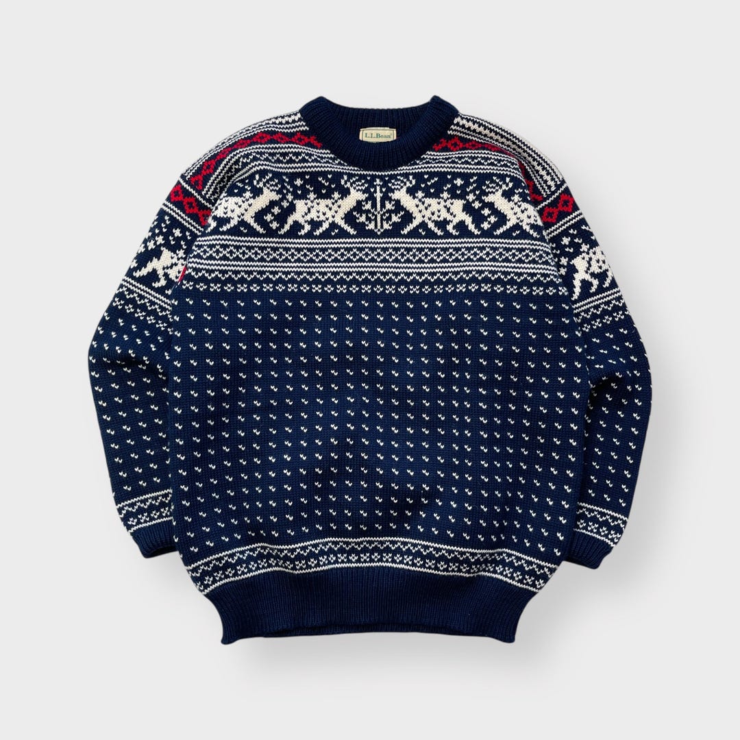 Vintage 80s 90s L.L. Bean 100% Wool Fair Isle Nordic Sweater