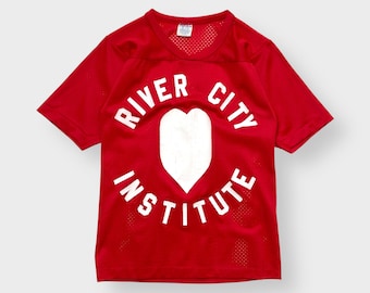Vintage 70s 80s Soffe Sportswear River City Institute Heart Mesh Jersey Shirt, USA S