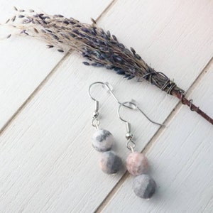 Matte Pink and Gray Jasper Stone Earrings