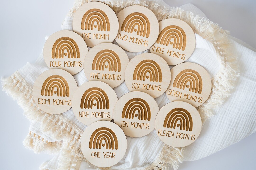 Rainbow Monthly Baby Milestone Discs, Wood Monthly Milestone Marker ...