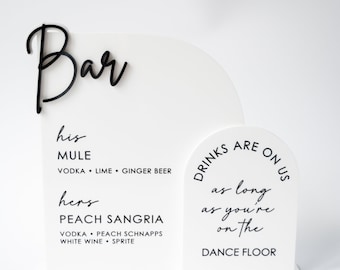 Double Arched Bar Sign, Personalized Drinks, Personalized Wedding Drinks, His/Her Wedding Drink Sign, Custom Acrylic Bar Menu, Custom Drinks