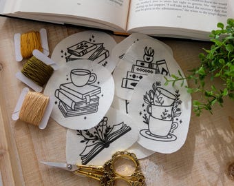 DIY Stick and Stitch Books Embroidery Designs Book Nerd Themed Stickers for Hand Sewing