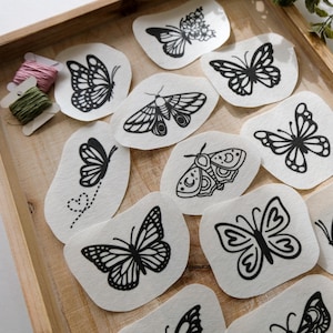 DIY Butterflies and Moths Stick and Stitch Embroidery Designs Nature Stickers for Hand Sewing