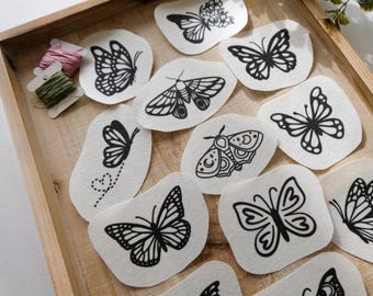 DIY Butterflies and Moths Stick and Stitch Embroidery Designs Nature Stickers for Hand Sewing